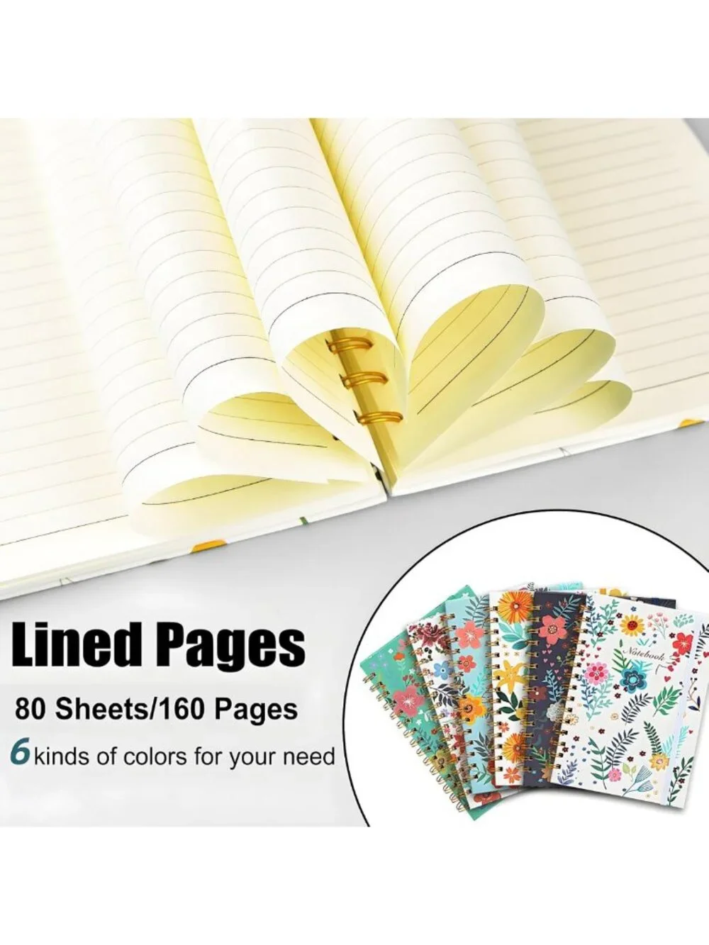 Floral Spiral Notebooks Set of 6 | College Ruled Journals for School & Office